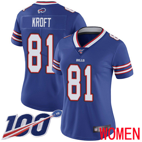 Women Buffalo Bills #81 Tyler Kroft Royal Blue Team Color Vapor Untouchable Limited Player 100th Season NFL Jersey->women nfl jersey->Women Jersey